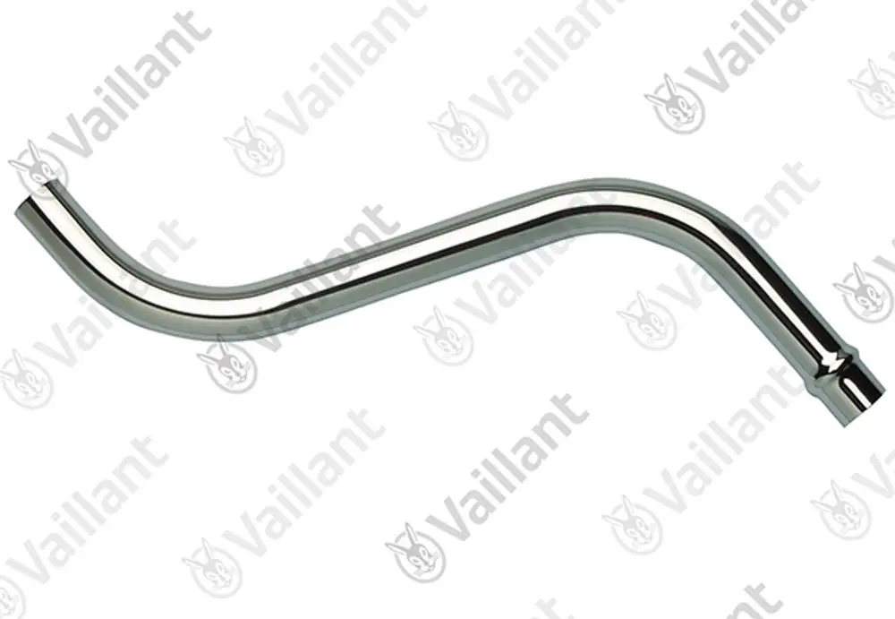 Vaillant Überlaufrohr mit gebogenem Design, aus glänzendem Metall, geeignet für Heizungsinstallationen.